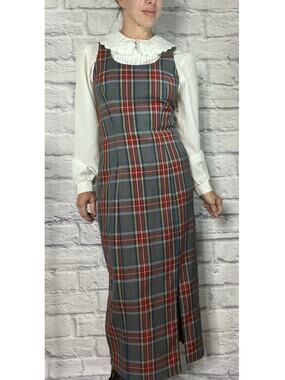 Vintage 90's Decked Out Plaid Sexy Schoolgirl Jumper Dress with High Slit
